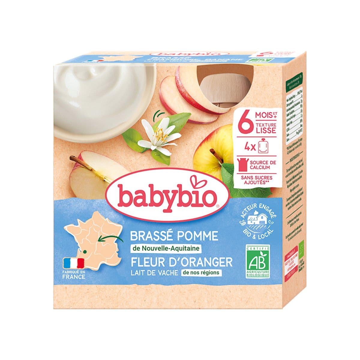 იოგურტი ძროხის რძე ვაშლი და ფორთოხლის ყვავილი 6 თვიდან 340 გ 4 ცალი 0887 ბეიბი ბიო - Baby Bio