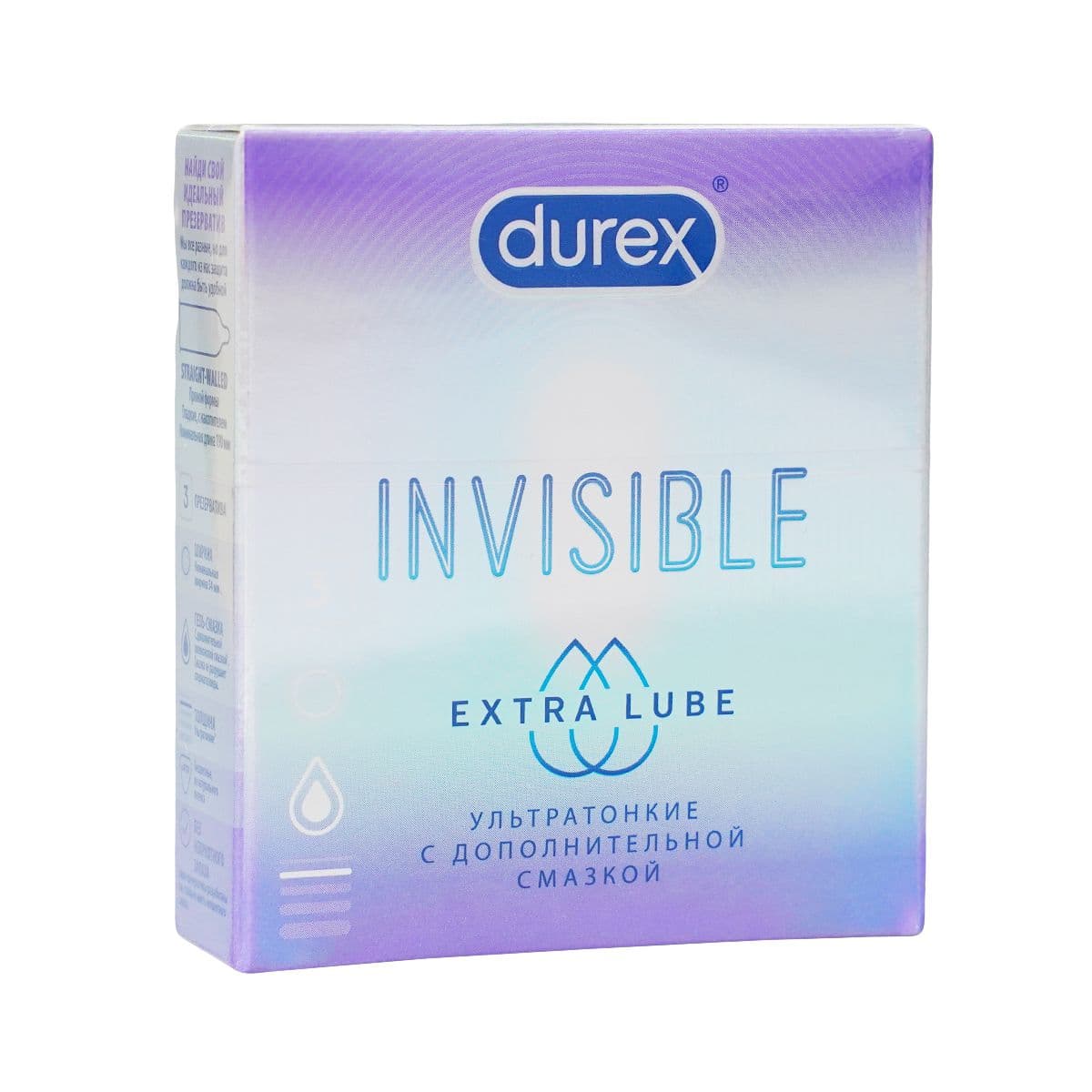 პრეზერვატივი Invisible Extra Lube 3 ცალი დურექსი - Durex