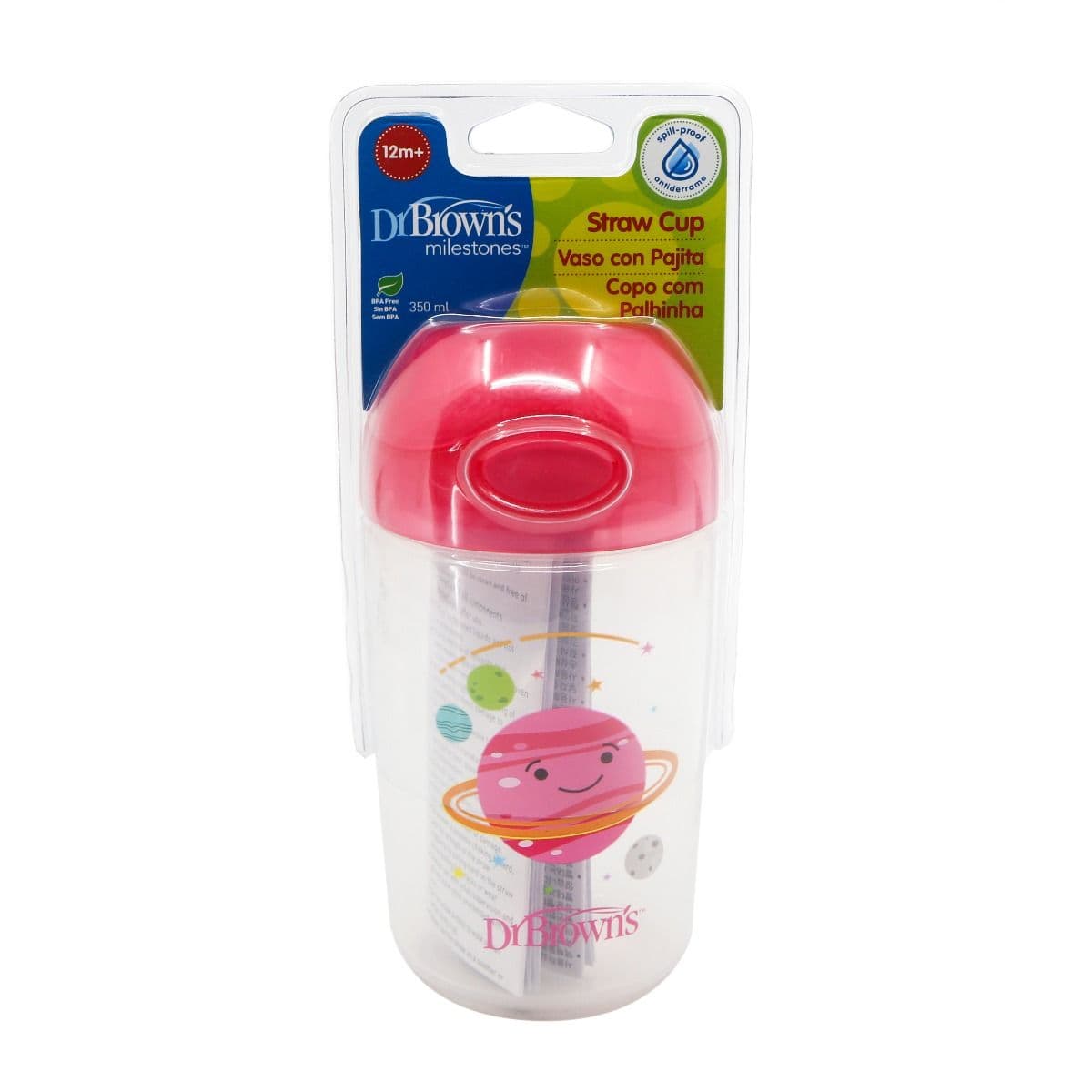 ჭიქა საწრუპით ვარდისფერი 350მლ 1471 დოქტორ ბრაუნი - DrBrowns