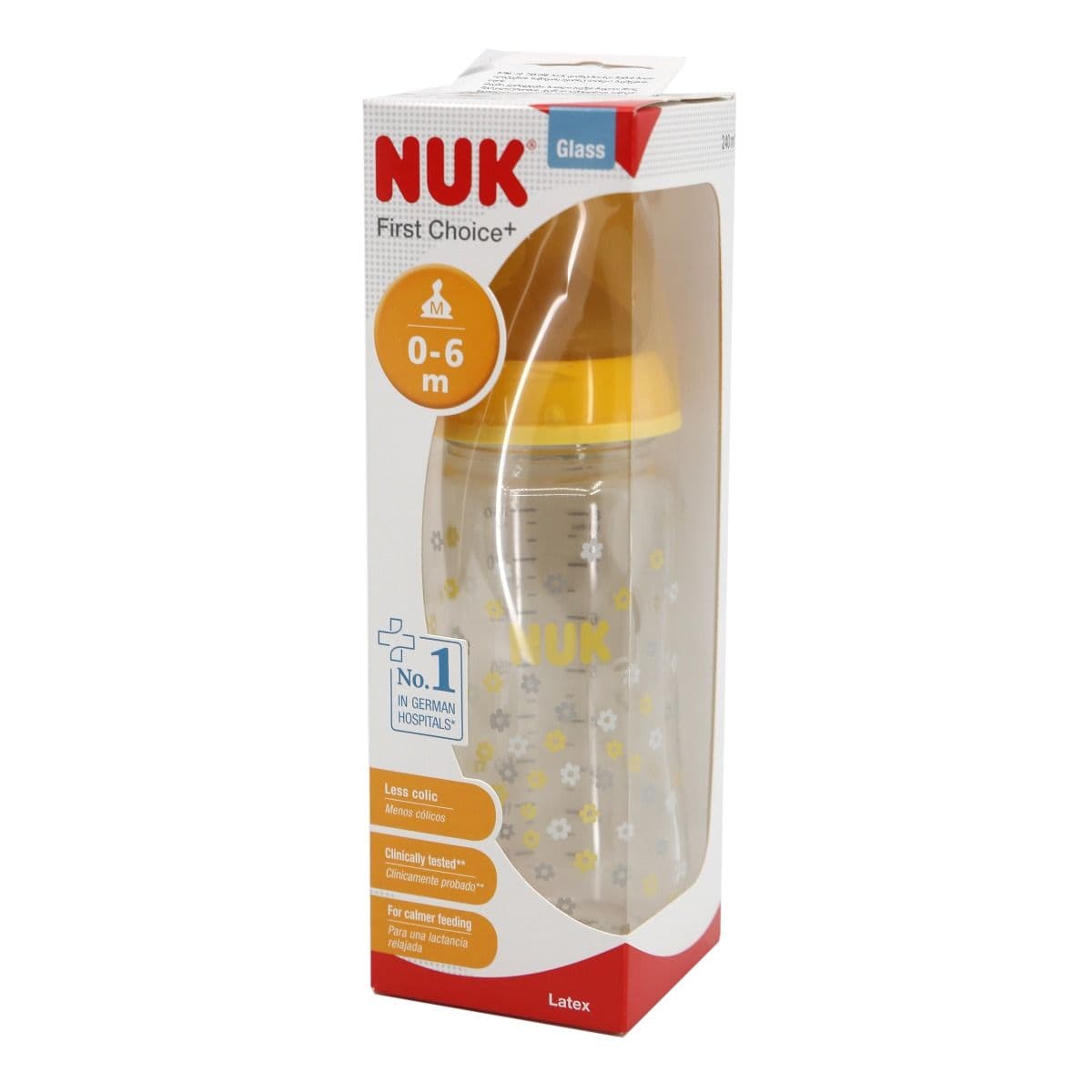 ბოთლი შუშის 120მლ + საწოვარა ლატექსის 8786 ნუკი - Nuk