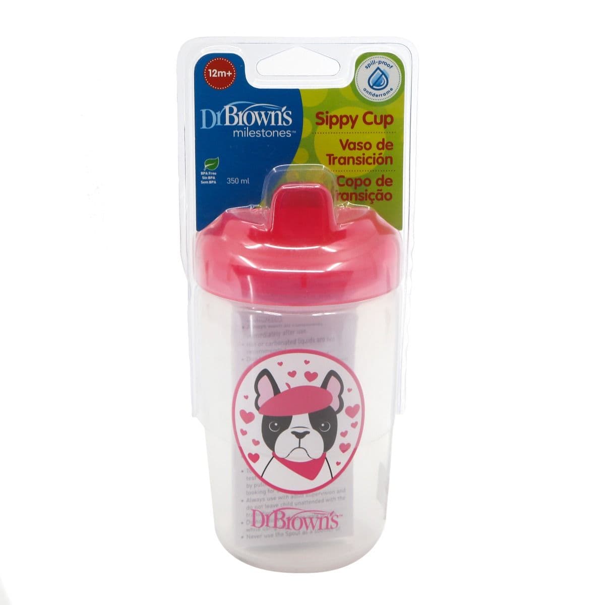 ვარდისფერი ჭიქა მაგარი თავსახურით 350მლ 1468 დოქტორ ბრაუნი - DrBrowns