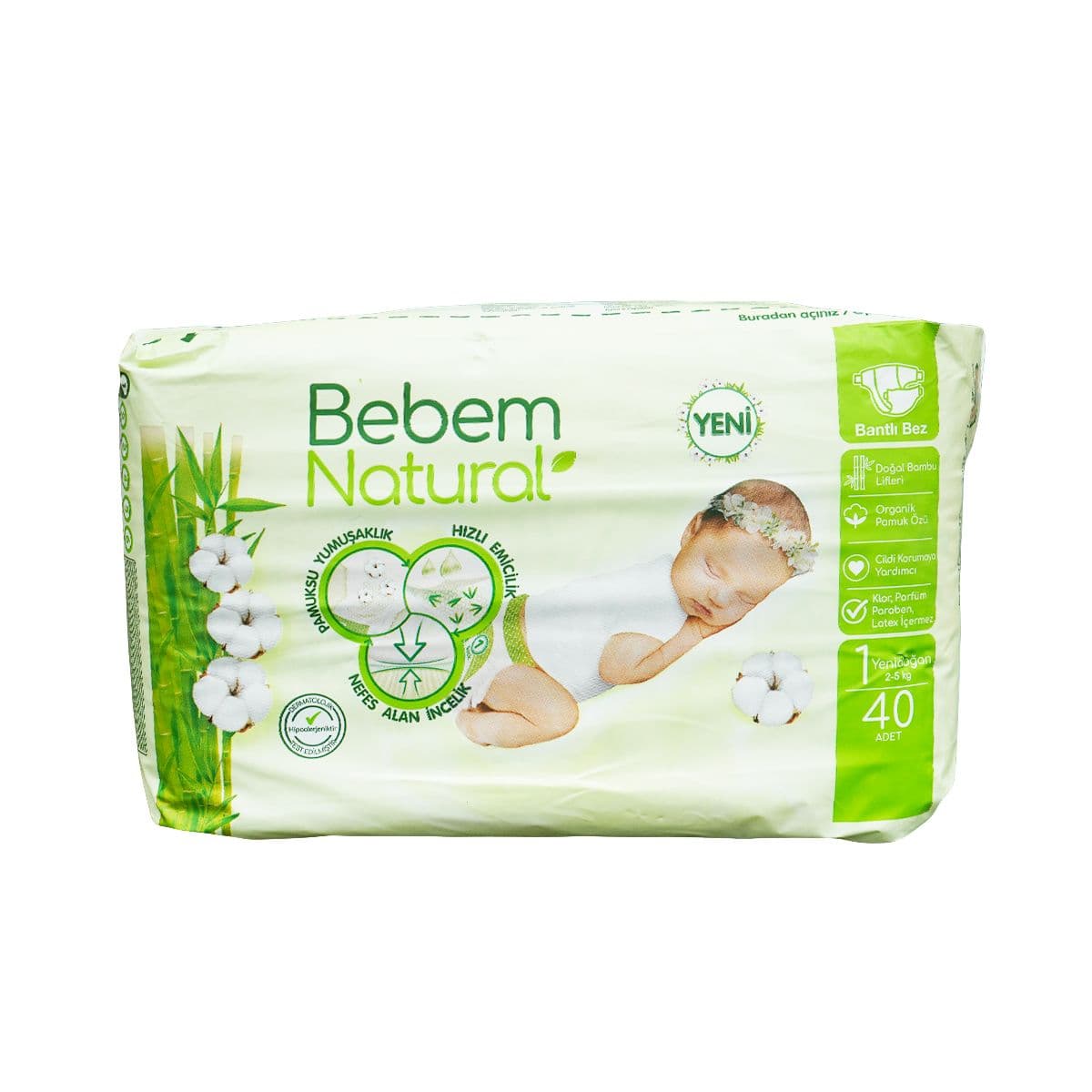 ბავშვის საფენები 2-5 კგ 40 ცალი 9462 ბებემ ნეიჩერალს - Bebem Natural