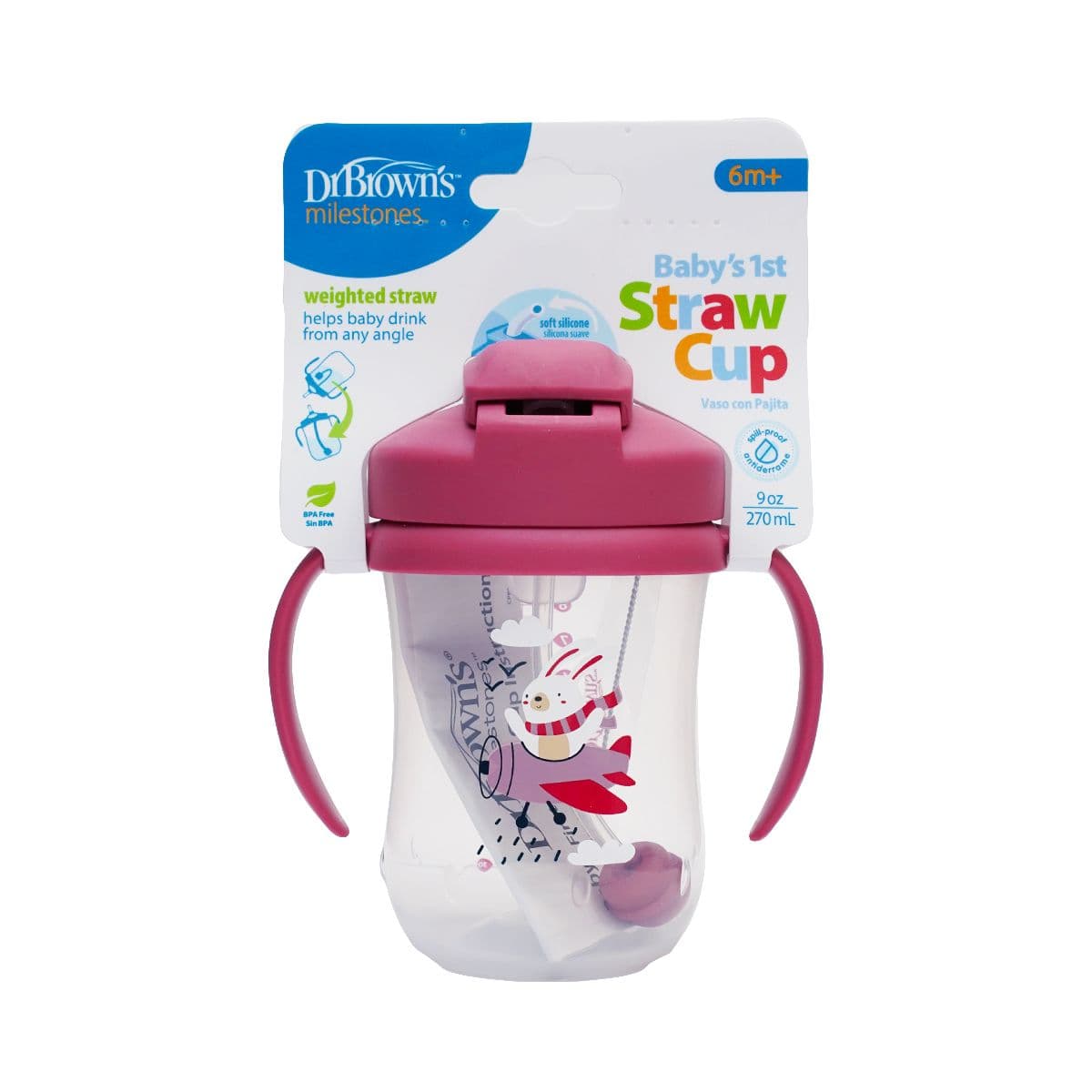 ჭიქა საწრუპით ვარდისფერი 270 მლ 1139 დოქტორ ბრაუნი - DrBrowns