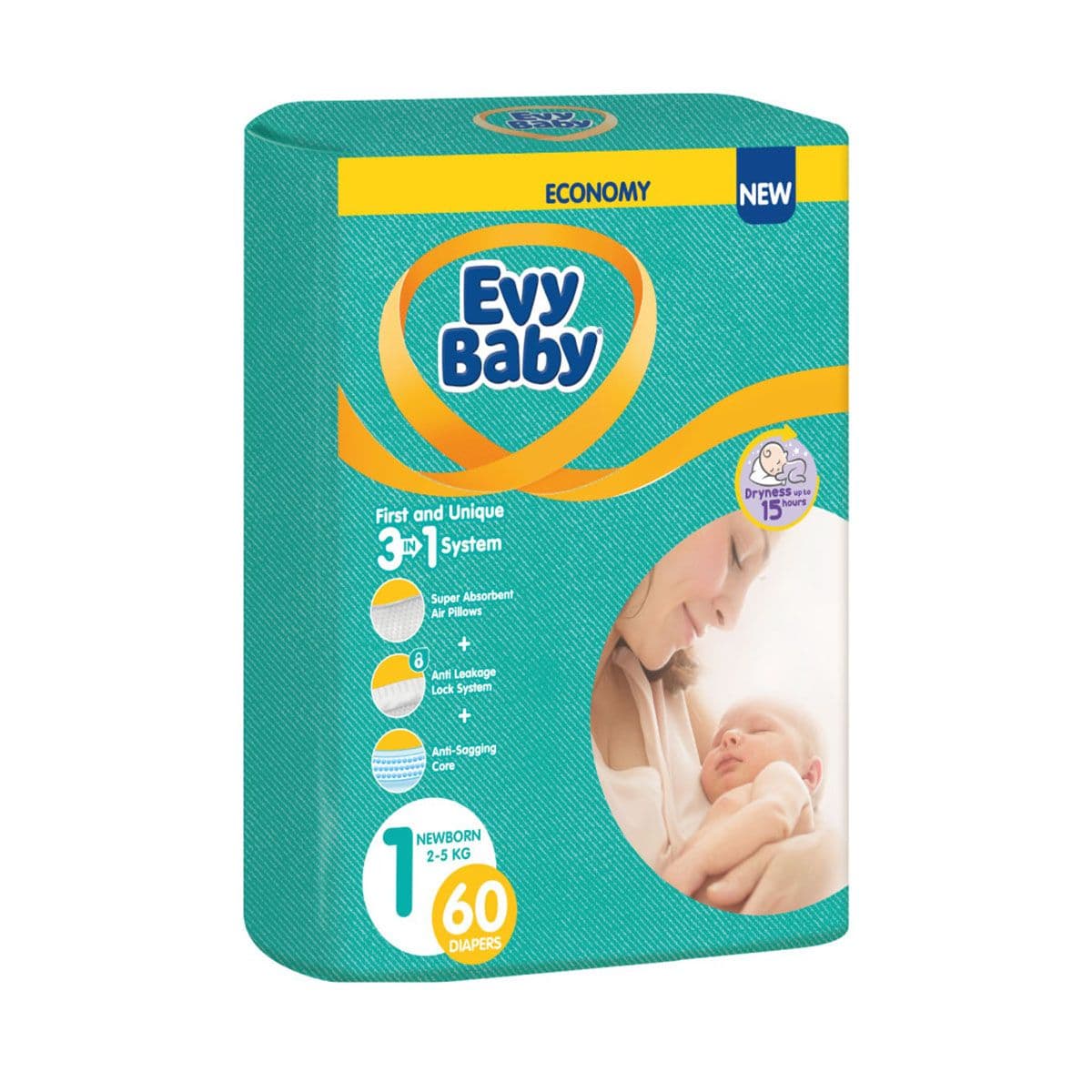 ბავშვის საფენი TWIN 2-5კგ 60 ცალი 0103 ევი ბეიბი - EVY BABY