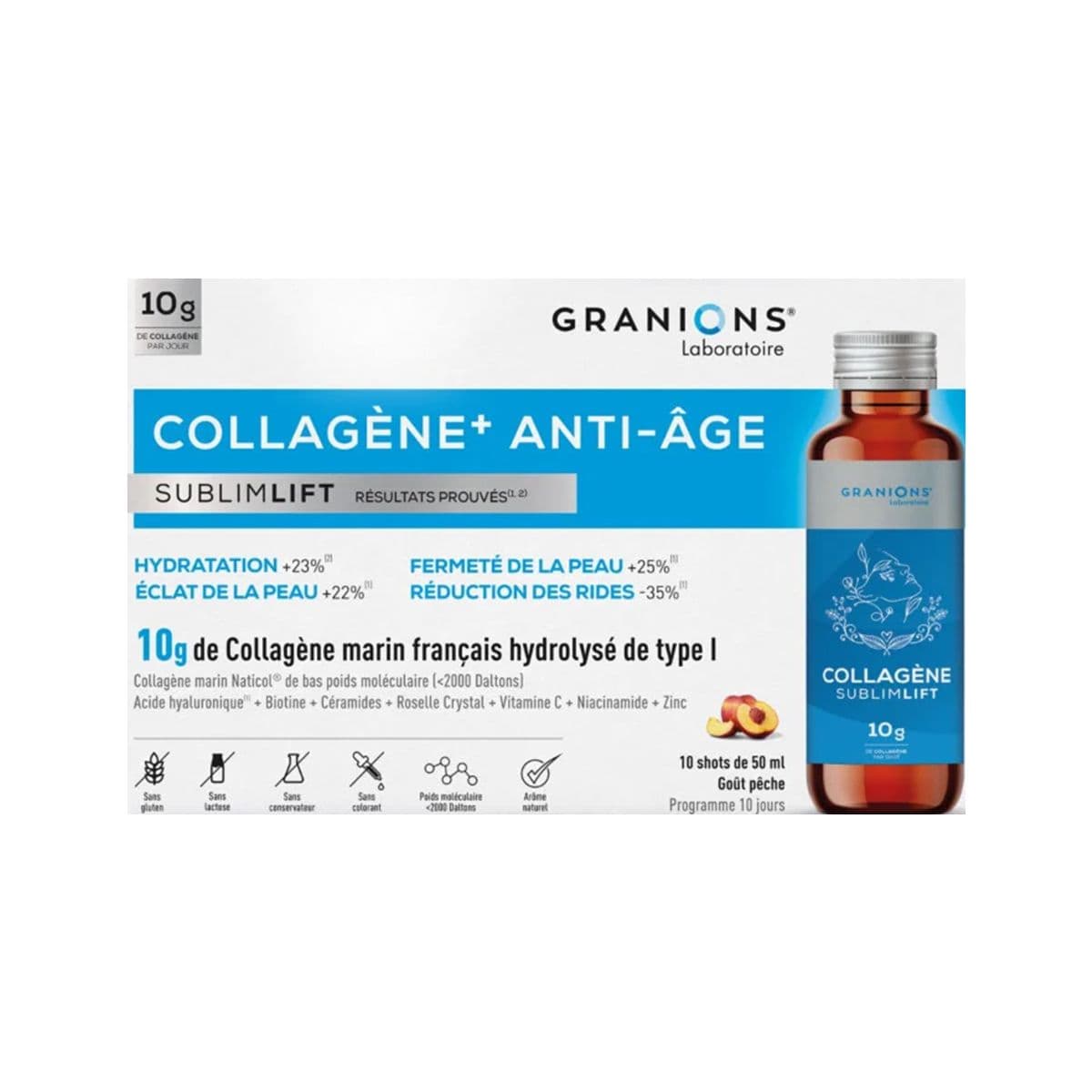 კოლაგენი Anti Age ატამი ხსნარი 50მლ 10 ცალი გრანიო - Granions