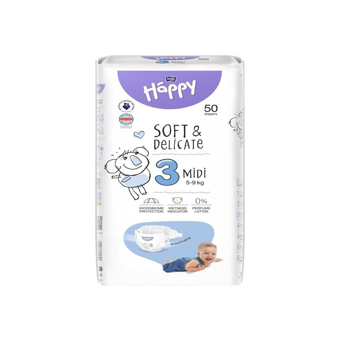 საბავშვო საფენი, ზომა 3 (Midi) 5-9 კგ, 50 ცალი 5391 ბელა ჰეფი - Bella Happy