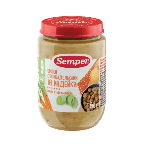 სემპერი - სადილი გუფთა ინდაურის ხორცი ბოსტნეულით /9თვ+/ 190გრ