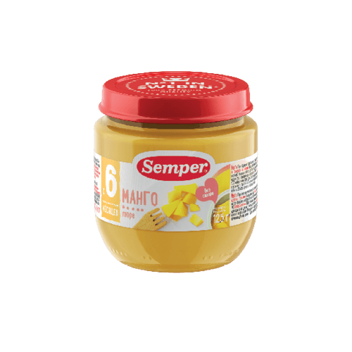 სემპერი - ხილფაფა უშაქრო მანგო  /6თვ+/ 125გრ