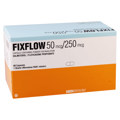 ფიქსფლოუ კაფსულა საინჰალაციო ფხვნილით 50მკგ+250მკგ/1დოზა +საინჰალ. მოწყობ #60