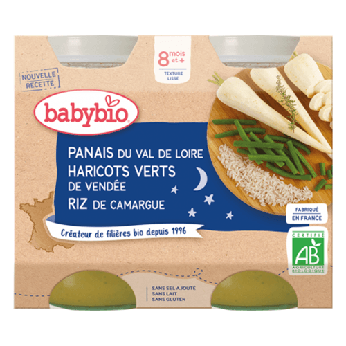 ბეიბიბიო - პიურე 'ძილინებისა' ძირთეთრა და ფრანგული ლობიო ბრინჯით /8თვ+/ 200გრ  #2