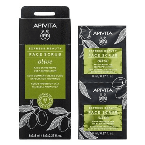 აპივიტა - ექსპრეს ბიუთი სახის სკრაბი ექსფოლიანტი ზეთის ხილის. ინტენსიური 2X8მლ