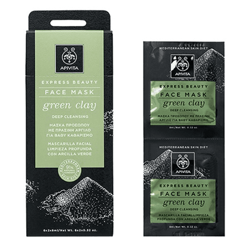 აპივიტა - ექსპრეს ბიუთი სახის ნიღაბი ღრმა წმენდით შავი წერტილების მწვანე თიხის 2X8მლ