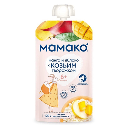 მამაკო - პაუჩი მანგოს და ვაშლის თხის რძის ხაჭოთი /6თვ+/ 120გრ