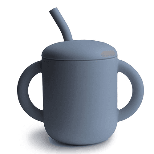 მუში - ჭიქა და საწრუპი სილიკონის ლურჯი