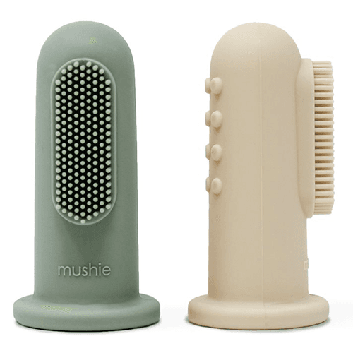 მუში - ღრძილების მასაჟორი თითის მწვანე/კრემისფერი  #2