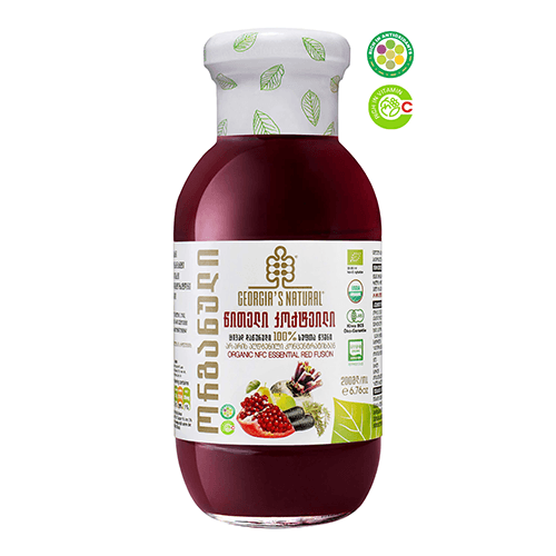 არომაპროდუქტი - წვენი ორგანული წითელი კოქტეილი ცივად დაწურული 100% სუფთა წვენი 200მლ