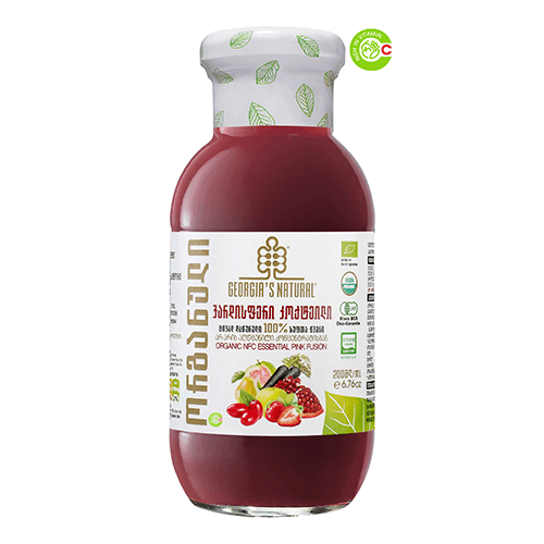 არომაპროდუქტი - წვენი ორგანული ვარდისფერი კოქტეილი ცივად დაწურული 100% სუფთა წვენი 200მლ