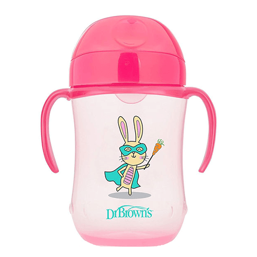 დოქტორ ბრაუნი - ჭიქა რბილთავიანი სახელურებით ვარდისფერი /9თვ+/ 270მლ