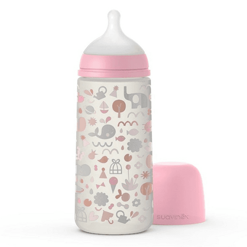 სუავინექსი - ბოთლი პლასტიკის სილიკონის საწ. MEMORY ვარდისფერი /6თვ+/ 360მლ