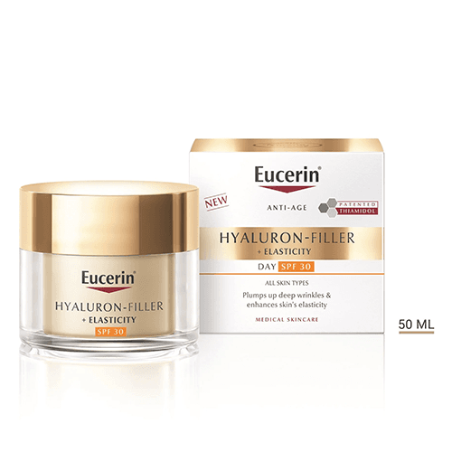 ეუცერინი - ჰიალურონ-ფილერი ელასთისითი სახის კრემი SPF30 ღრმა ნაოჭების შემავსებელი გამამკვრივებელი დღის 50მლ