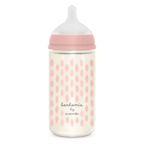 სუავინექსი - შუშის ბოთლი ბუმბული სილიკონის SX ფიზ. საწ. ვარდისფერი 240მლ/3თვ+/ 240მლ