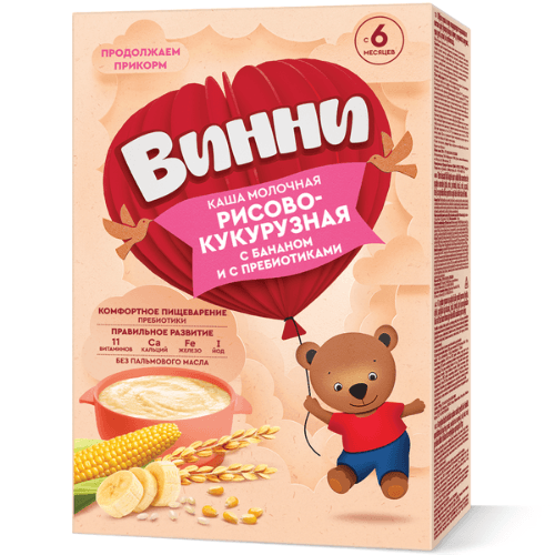 ვინი - ფაფა რძიანი ბრინჯი და სიმინდი ბანანი პრებიოტიკით /6თვ+/ 200გრ