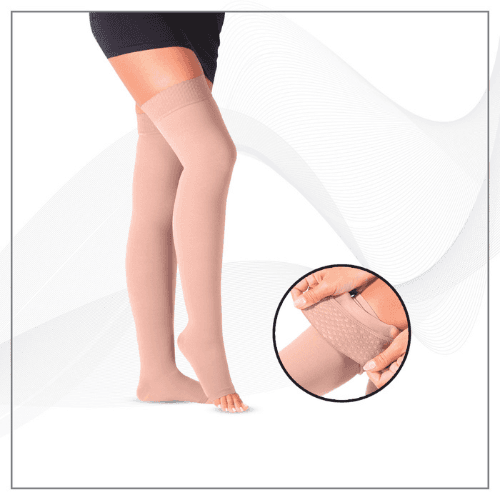 აბც ორთოპედიკი - კომპრესიული წინდა (მუხლის ზემოთ. თითებთან მოჭრილი) 18-22მმ ზ.4