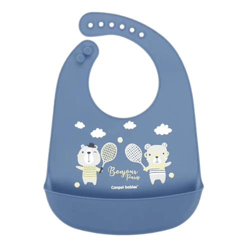 კანპოლი - წინსაფარი სილიკონის ჯიბით 'გამარჯობა პარიზო' ლურჯი 74/027