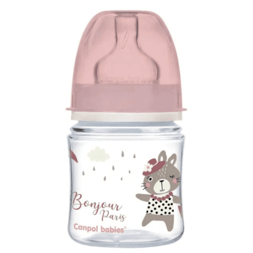 კანპოლი - ბოთლი ანტიკოლიკური ფართოყელიანი პოლიპროპლენის ვარდისფერი 120მლ 35/231