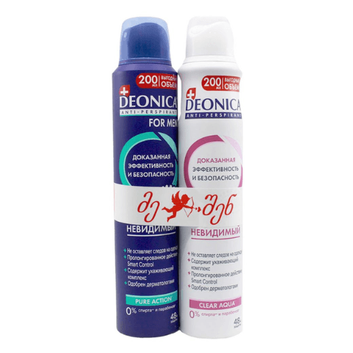 დეონიკა - დეოდორანტი სპრეი უხილავი 'მე და შენ' ქალი+მამაკაცი 1+1 200მლ
