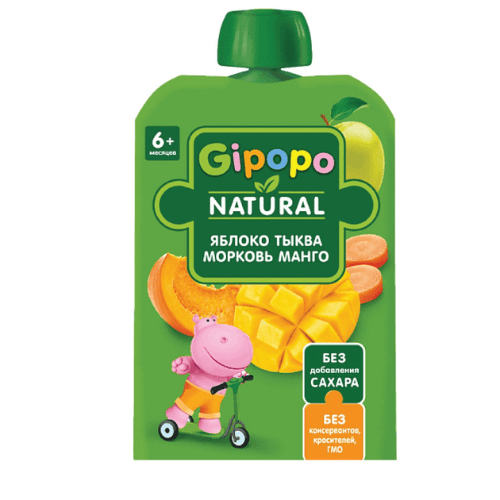 ჰიპოპო - პაუჩი ვაშლი. სტაფილო. გოგრა. მანგო /6თვ+/ 90გრ