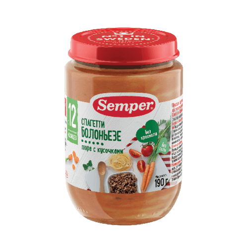 სემპერი - სადილი სპაგეტი ბოლონეზე /12თვ+/ 190გრ