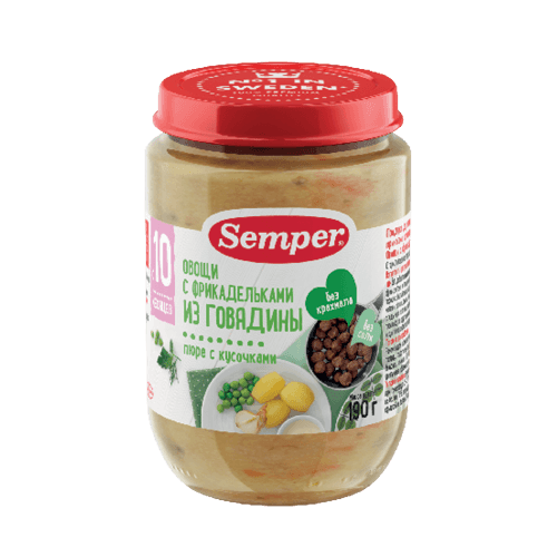 სემპერი - სადილი გუფთა ძროხის ხორცი ბოსტნეულით /10თვ+/ 190გრ