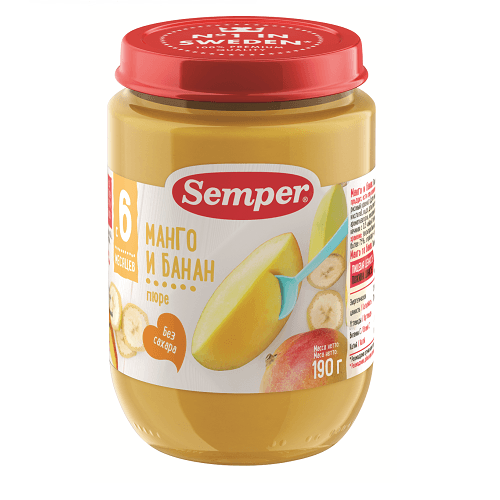 სემპერი - ხილფაფა უშაქრო მანგო და ბანანი /6თვ+/ 190გრ