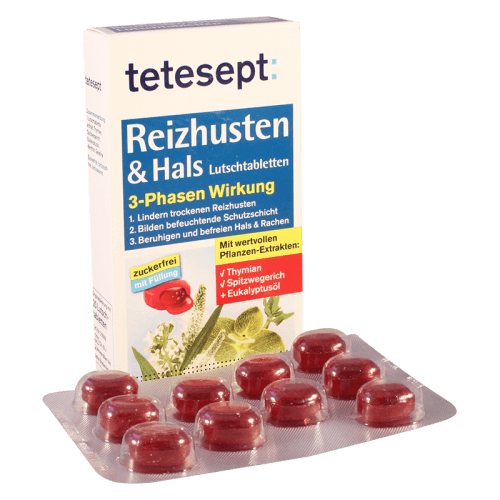 ტეტესეპტი ხველის და ყელის 3-ფაზიანი უშაქრო ტაბლეტი საწუწნი #20