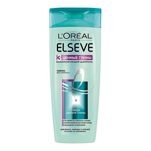 ლორეალი - ელსევე შამპუნი 3-თიხა დამატენიანებელი ცხიმინი ძირების და მშრალი თმის ბოლოების 400მლ
