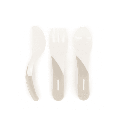 ტვისტშეიკი - სასწავლო კოვზი/დანა/ჩანგალი თეთრი /6თვ+/