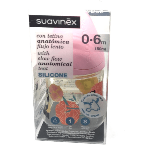 სუავინექსი - ბოთლი ლურჯი პლასტიკის სილიკონის ანატომ. საწ. /0-6თვ/ 150მლ