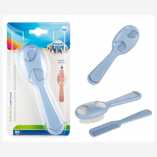 კანპოლი - თმის ჯაგრისისა და სავარცხლის ნაკრები ახალშობილისთვის. ცისფერი