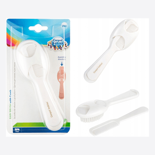 კანპოლი - თმის ჯაგრისისა და სავარცხლის ნაკრები ახალშობილისთვის. თეთრი