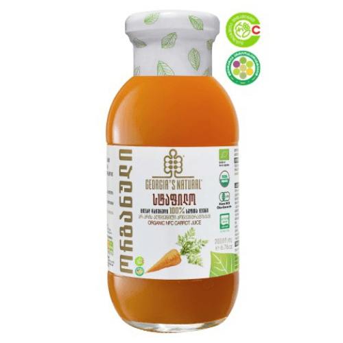 არომაპროდუქტი - წვენი ორგანული სტაფილო ცივად დაწურული 100% სუფთა წვენი 200მლ