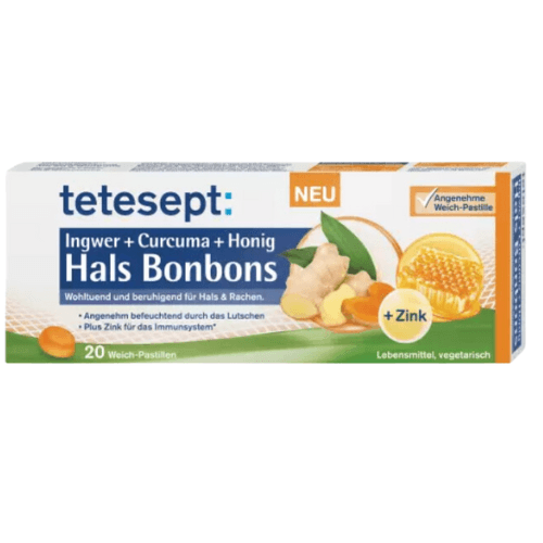 ტეტესეპტი კოჭა+კურკუმა +თაფლით ყელის კანფეტი საწუწნი #20