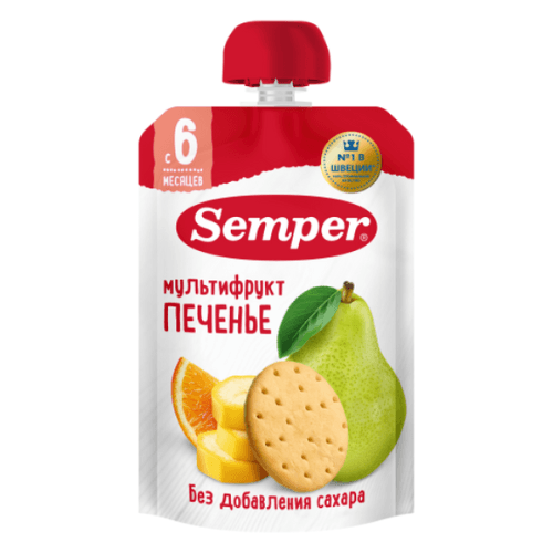 სემპერი - პაუჩი უშაქრო ხილის ასორტი ორცხობილით /6თვ+/ 100გრ