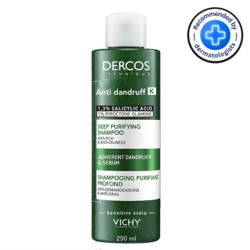 ვიში - დერკოსი შამპუნი ქერტლის საწინააღმდეგო პილინგის ეფექტით ყველა ტიპის თმის 250მლ