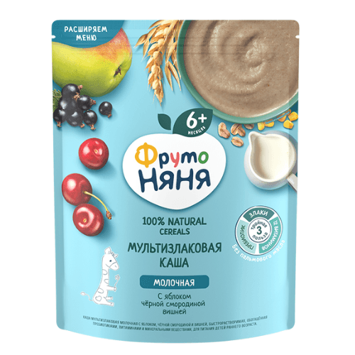 ფრუტო - ფაფა რძიანი მრავალმარცვლოვანი ვაშლი. მოცვი და ალუბალი /6თვ+/ 200გრ