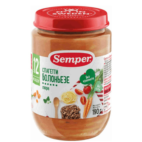 სემპერი - სადილი სპაგეტი ბოლონეზე /10თვ+/ 190გრ