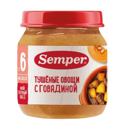 სემპერი - სადილი მოთუშული ბოსტნეული საქონლის ხორცით /6თვ+/ 100გრ