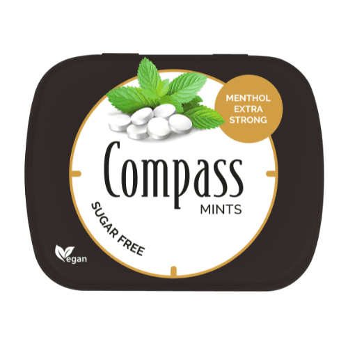 კომპას - საწუწნი კანფეტი მენთოლის ექსტრა უშაქრო დამატკბობელით 14გრ