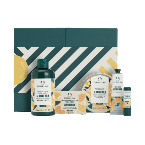 ბოდი შოპი - სასაჩუქრე ნაკრები AYR25 G4 ნუშის რძე შხ.კრემ-გელი 250მლ. კარაქი 200მლ. საპონი 100გ. ტუჩის სტიკი 4.2გ. ხელის ბალმი 30მლ