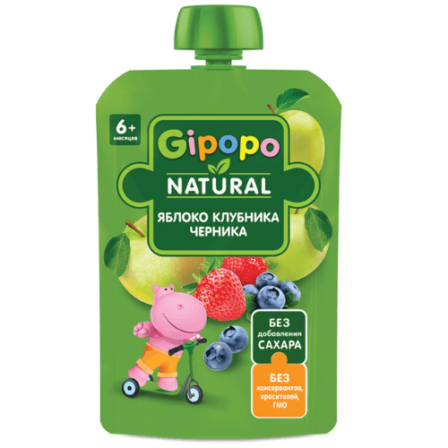 ჰიპოპო - პაუჩი ვაშლი. მარწყვი და მოცვი /6თვ+/ 90გრ